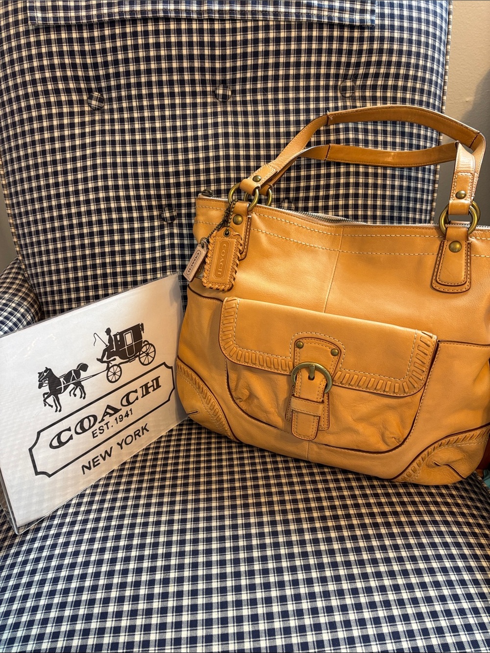 Coach Poppy whipstitch natural  Leather glam tote